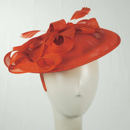 Sophia | Ribbon & Flax Linen Fabric Fascinator Hat | 122904 | front | ORANGE