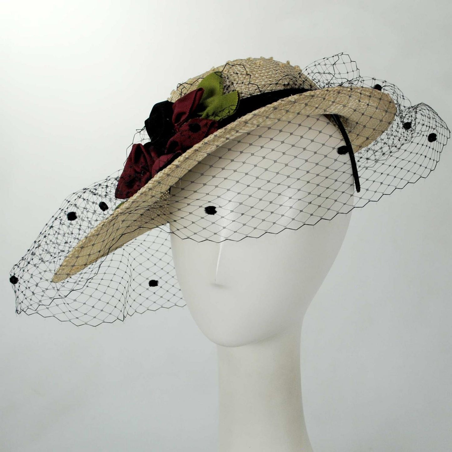 Jeanne Marie | Rosette Knotted Sisal Straw Dress Hat with Veil | 122469 | front | NATURAL