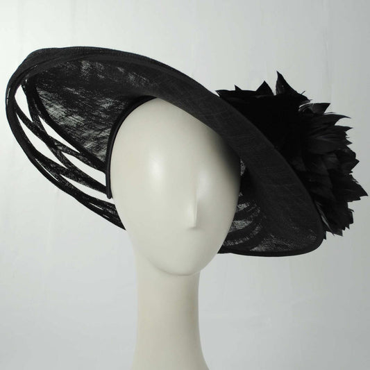 Lily & Taylor | Saturnalia Sinamay Straw Fascinator Hat | 124274 | front | BLACK