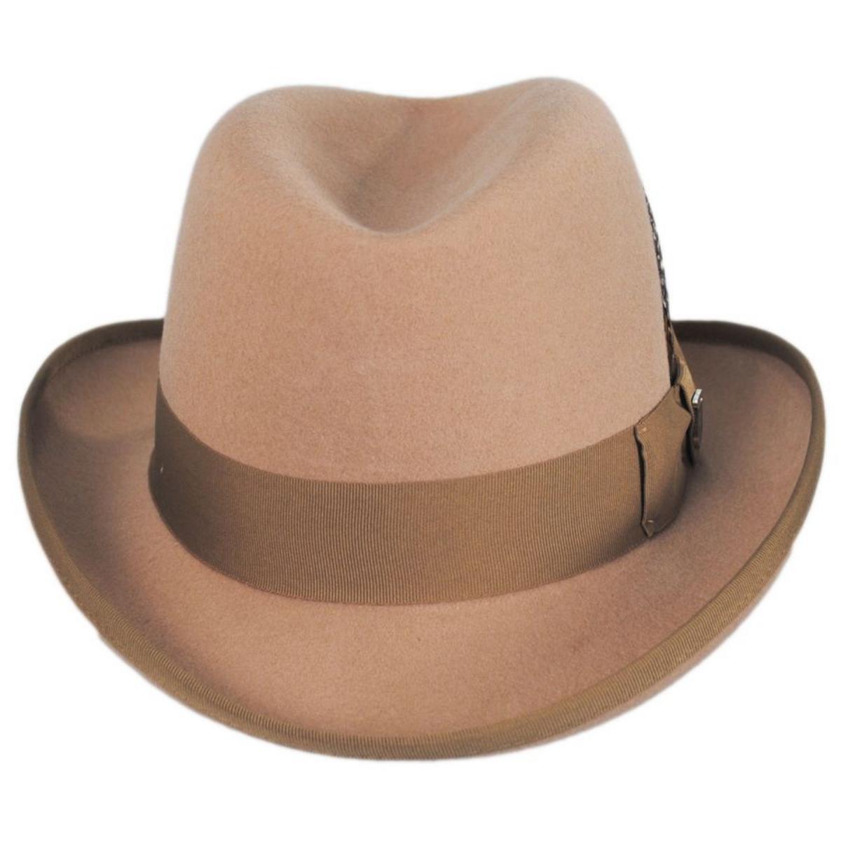Stacy Adams | Wool Felt Homburg Hat | 130463 | front | CAMEL