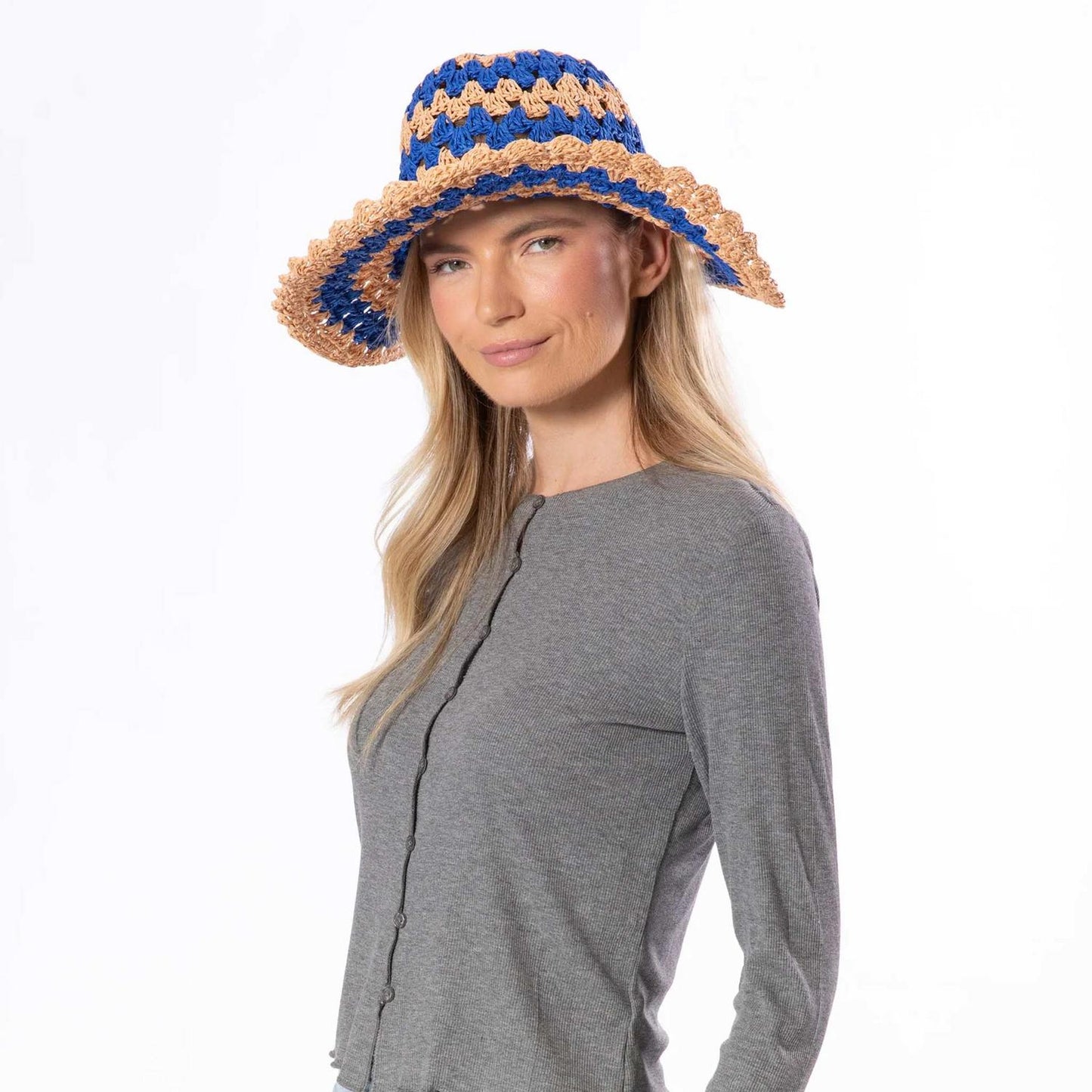 San Diego Hat Company | Julep Toyo Straw Sun Hat | 103598 | lsmone | BLUE STRIPE