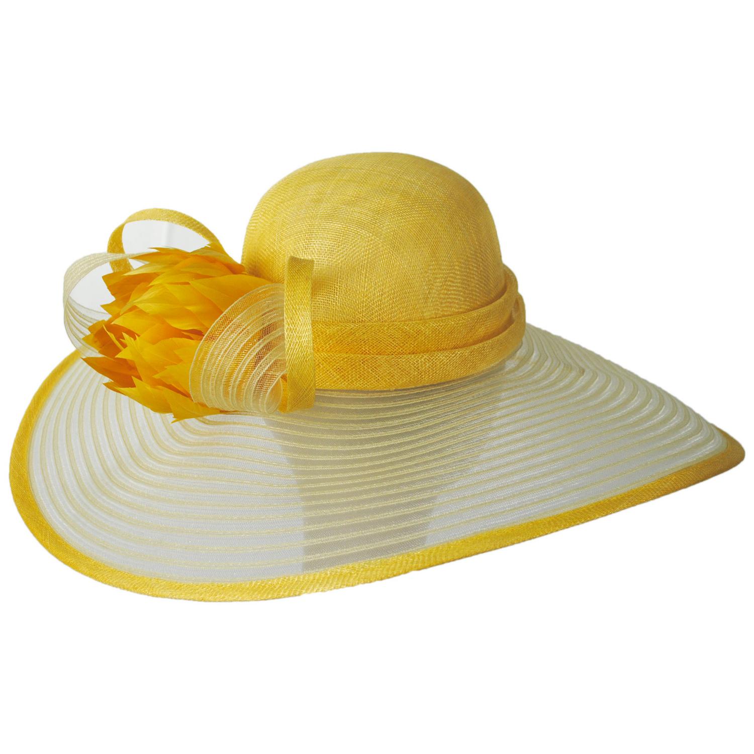 Giovannio | Feather Flower Sinamay Straw & Horsehair Swinger Dress Hat | 122629 | profile | YELLOW