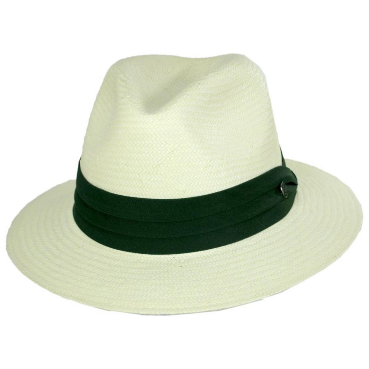 Jaxon Hats | Toyo Straw Safari Fedora Hat - Green Band | 129904 | lead | IVORY