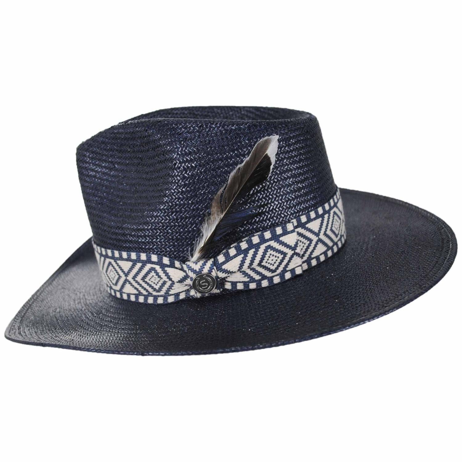 Stetson | Pemberton Shantung Straw Fedora Hat | 127068 | profile | NAVY