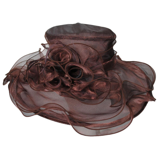 Jeanne Simmons | Iridescent Organza Boater Hat | 120739 | lead | BROWN