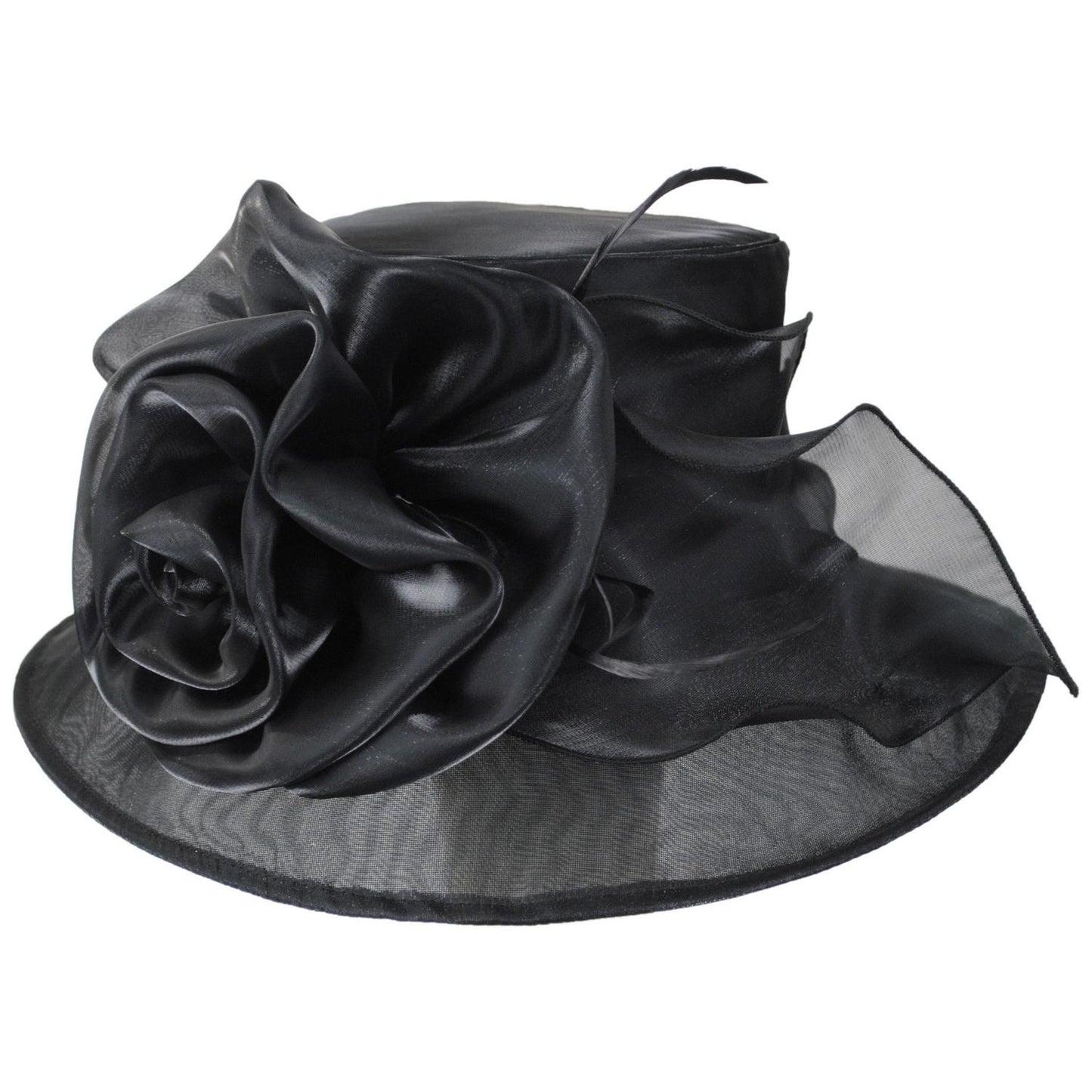 Sophia | Grand Rose Organza Dress Hat | 122963 | front | BLACK