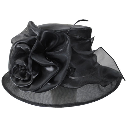 Sophia | Grand Rose Organza Dress Hat | 122963 | front | BLACK