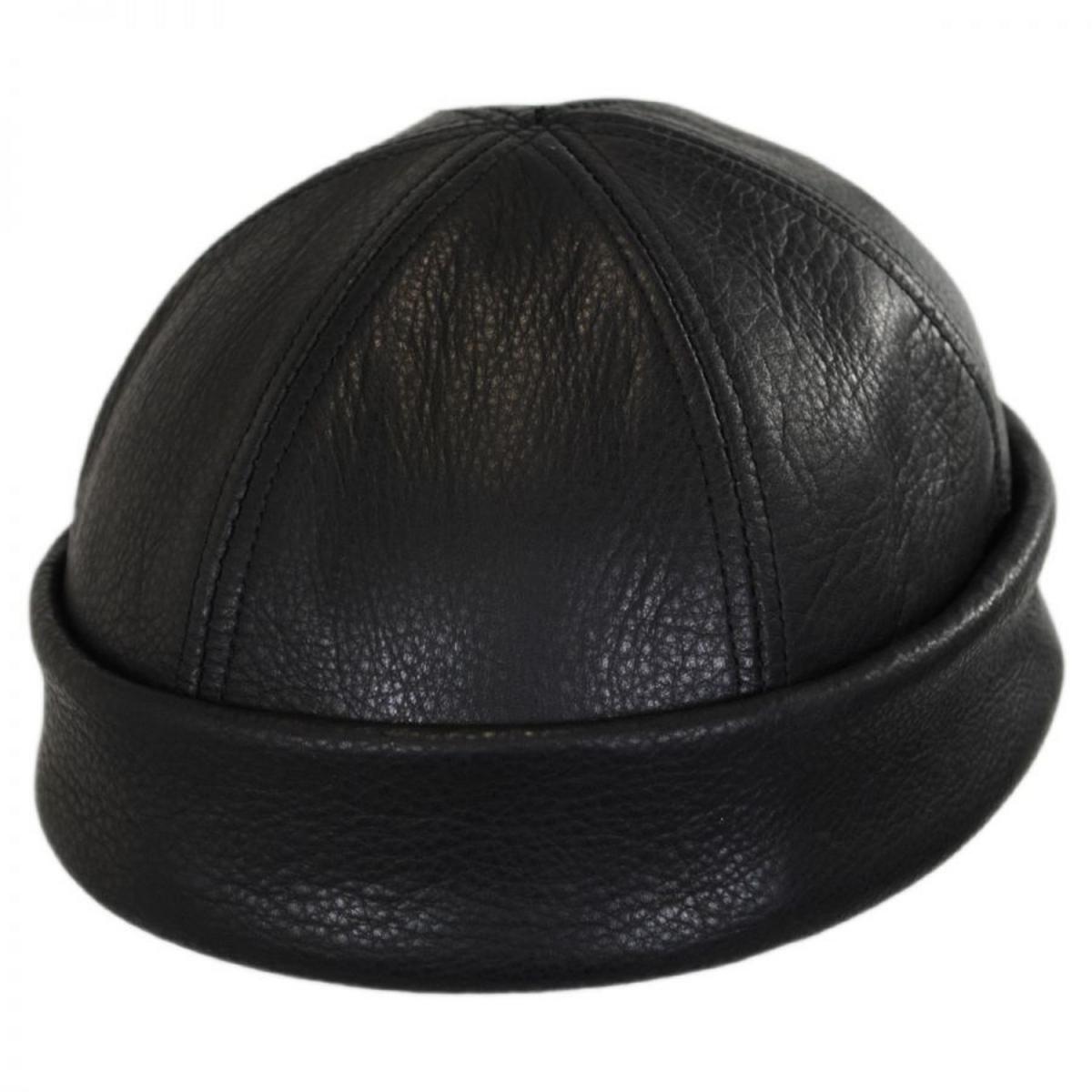 NEW YORK HAT CO | Six Panel Leather Skull Cap Beanie Hat | 142001 | lead | BLACK