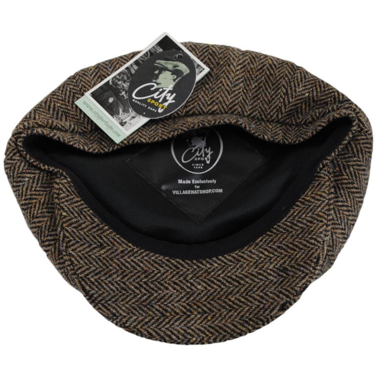 City Sport Caps | Herringbone Donegal Tweed Wool Newsboy Cap | 175111 | under | COGNAC