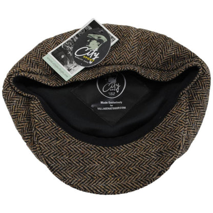 City Sport Caps | Herringbone Donegal Tweed Wool Newsboy Cap | 175111 | under | COGNAC