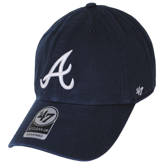 47 Brand | Atlanta Braves MLB Clean Up Strapback Baseball Cap Dad Hat | 203249 | lead | NAVY