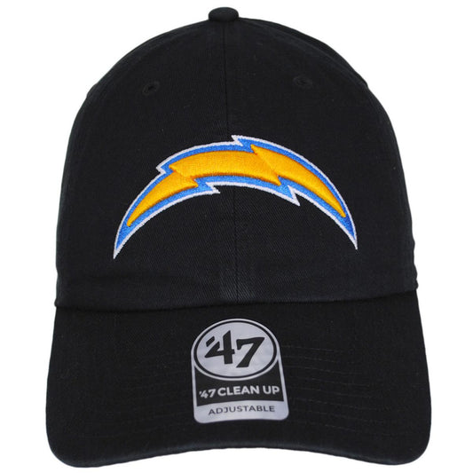 47 Brand | Los Angeles Chargers NFL Clean Up Strapback Baseball Cap Dad Hat | 203760 | front | BLACK