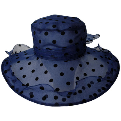 San Diego Hat Company | Dots Organza Boater Dress Hat | 121053 | front | NAVY DOT