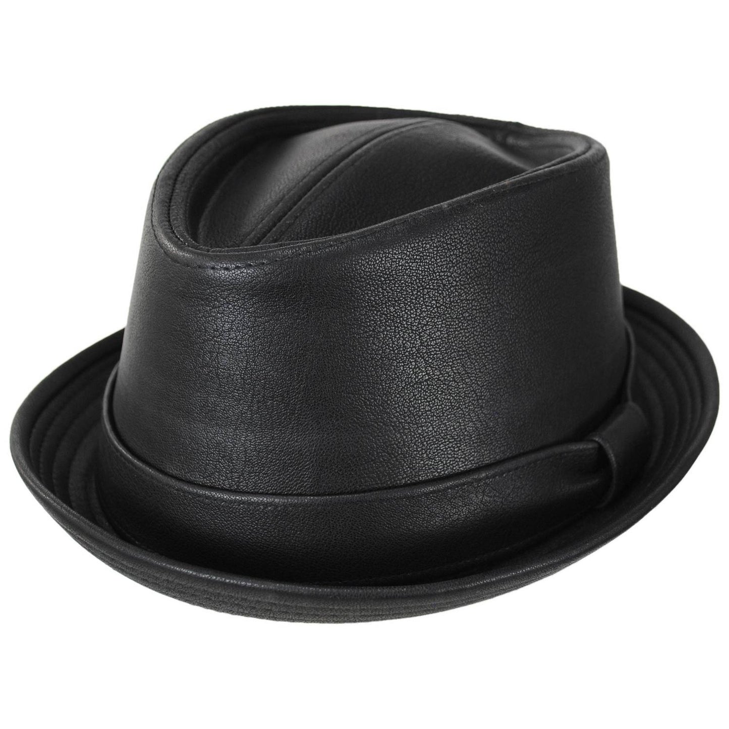 Stacy Adams | Vincent Vegan Leather Diamond Crown Fedora Hat | 140241 | lead | BLACK