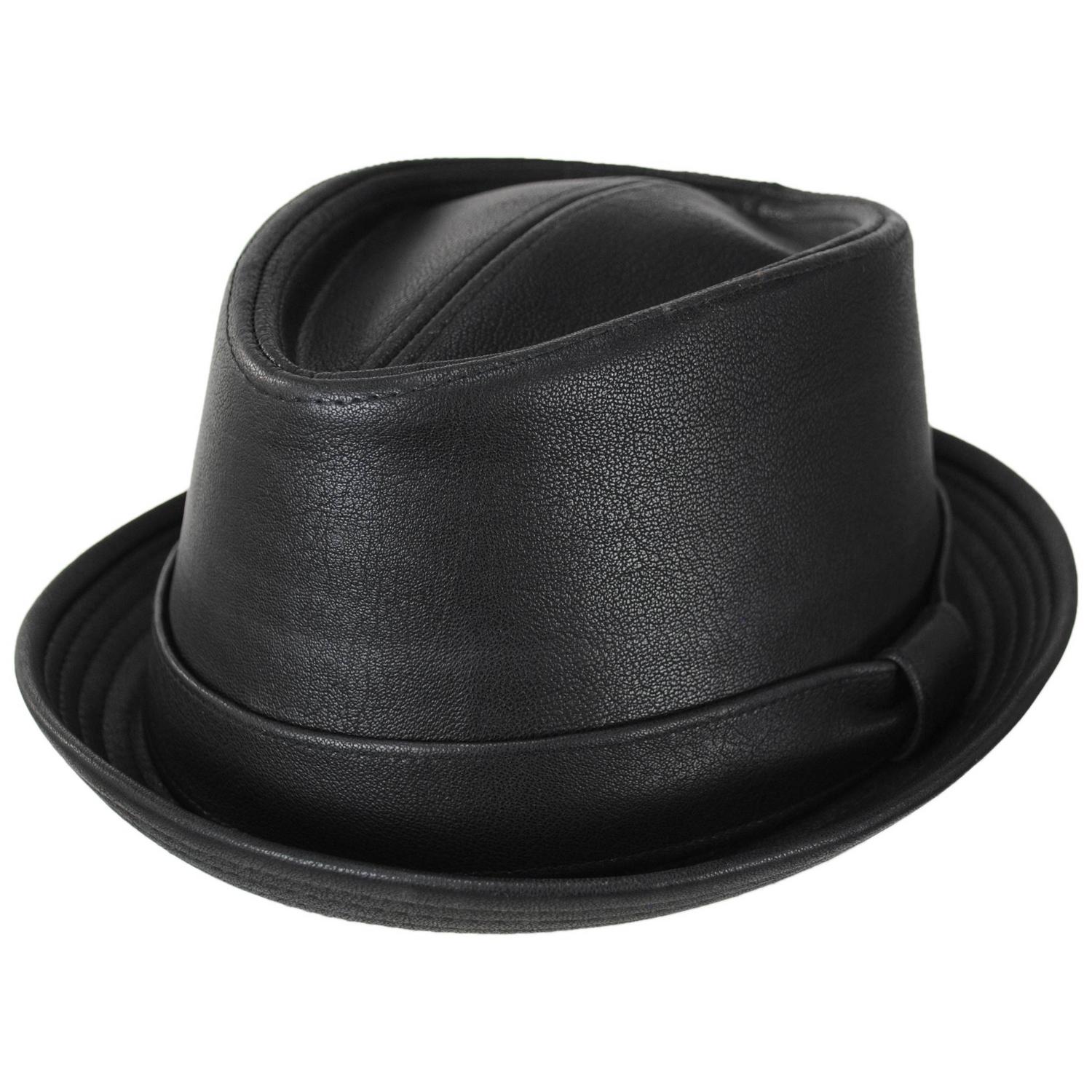 Stacy Adams | Vincent Vegan Leather Diamond Crown Fedora Hat | 140241 | lead | BLACK