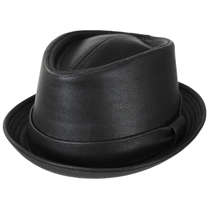 Stacy Adams | Vincent Vegan Leather Diamond Crown Fedora Hat | 140241 | lead | BLACK