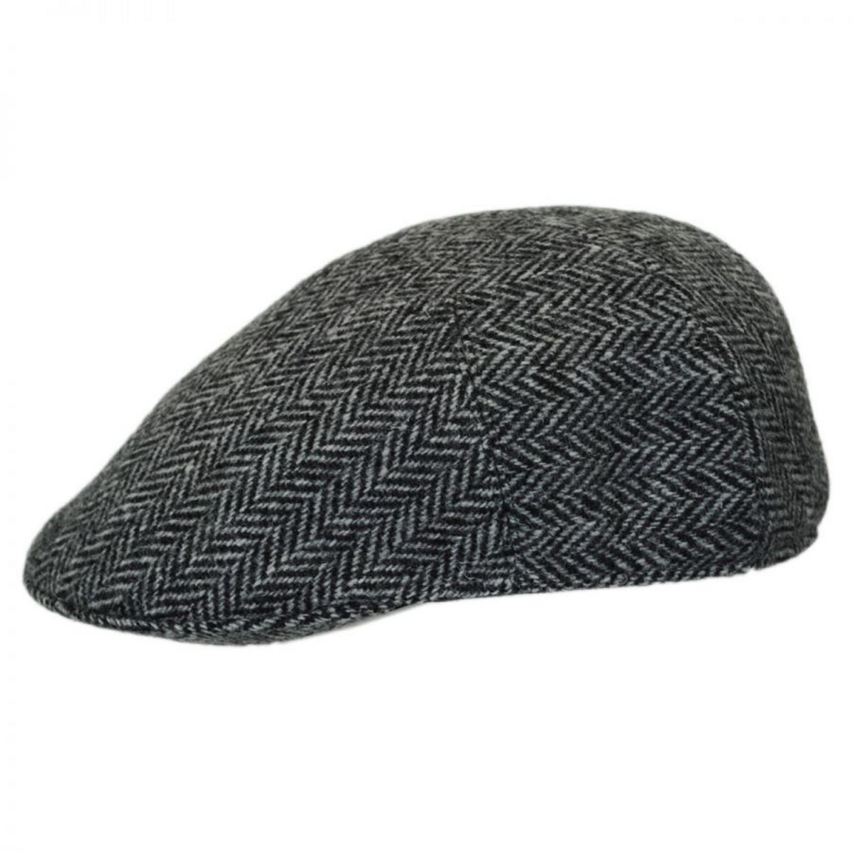 Stefeno Hats | Herringbone Harris Tweed Wool Ascot Cap | 171528 | profile | GREY