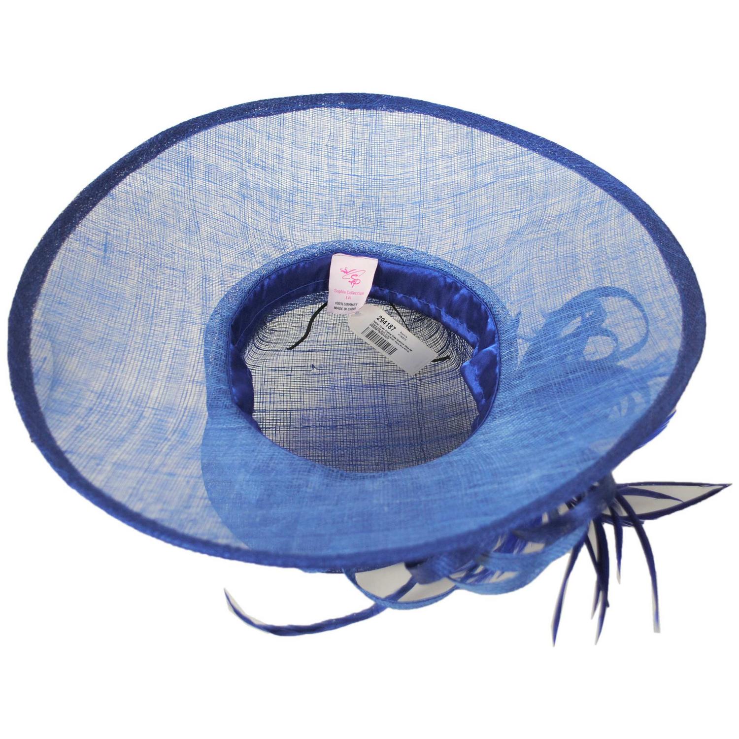 Sophia | Feather Flower Sinamay Straw Downbrim Dress Hat | 122915 | under | ROYAL