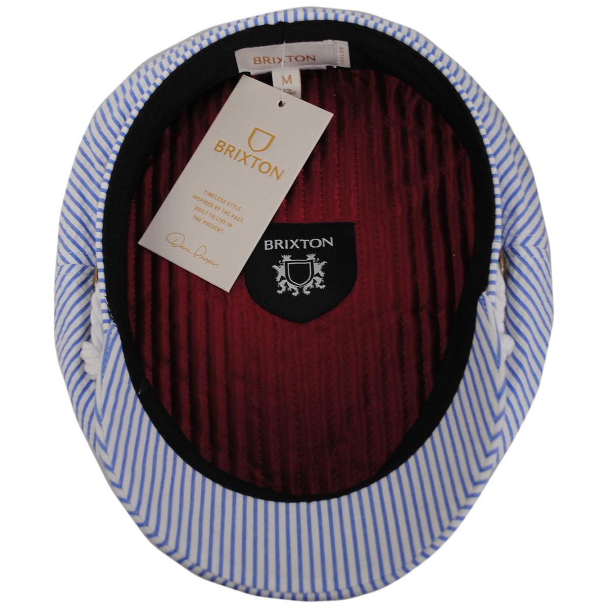 BRIXTON HATS | Cotton Striped Seersucker Fiddler Cap | 181354 | under | OFF WHITE/BLUE SEERSUCKER