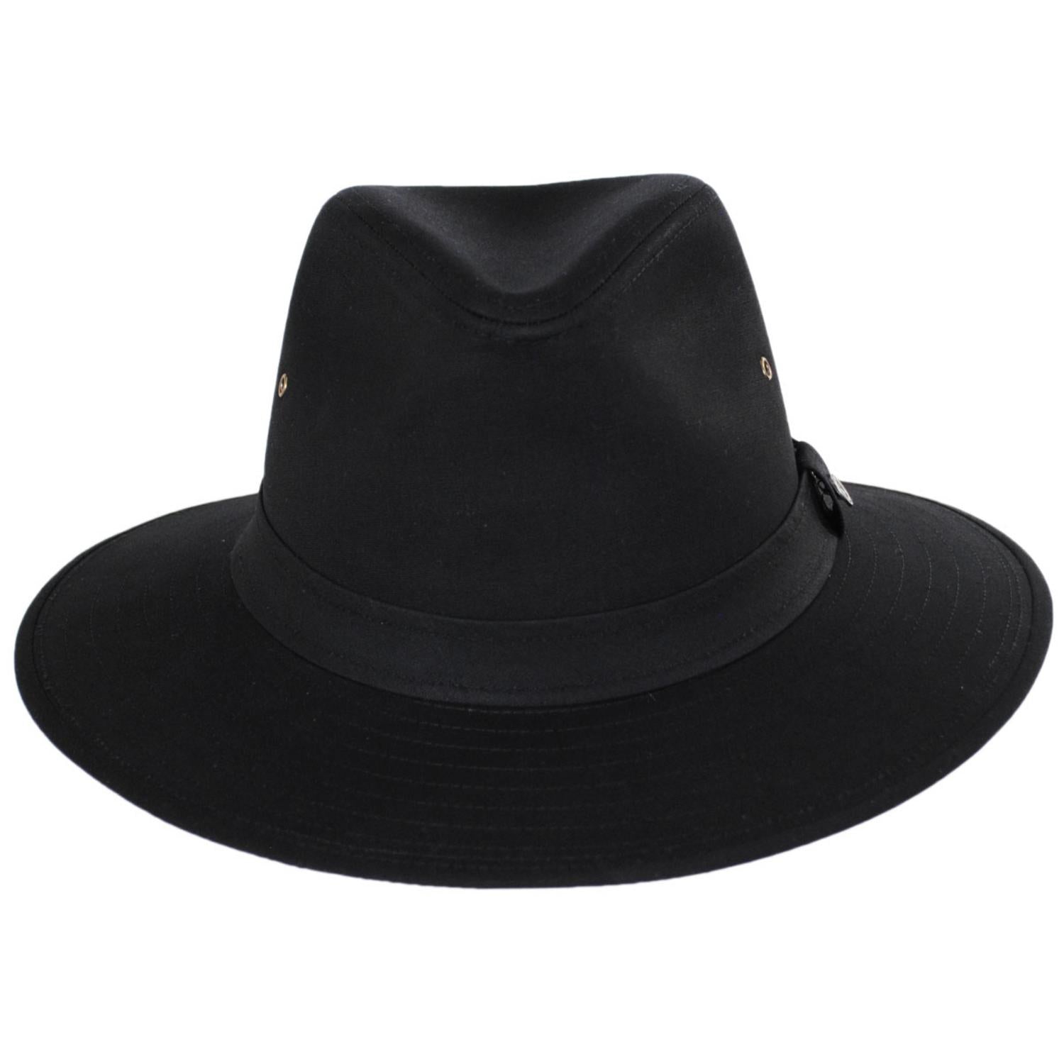 Jaxon Hats | Cotton Oilcloth Safari Fedora Hat | 147252 | front | BLACK