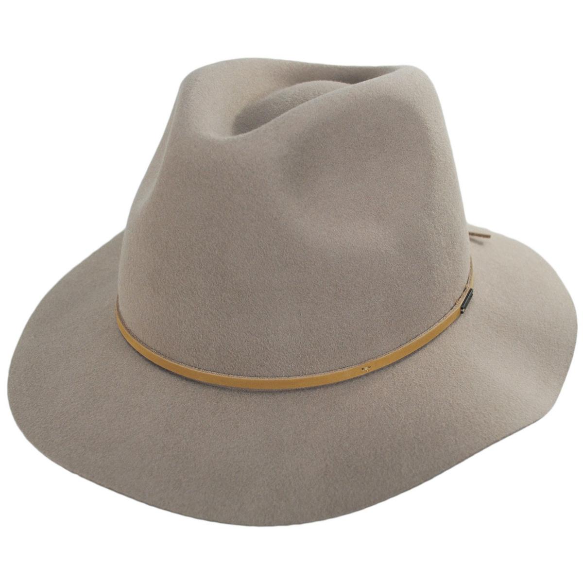 BRIXTON HATS | Wesley Wool Felt Floppy Fedora Hat - Dark Tan | 135610DT | lead | DARK TAN