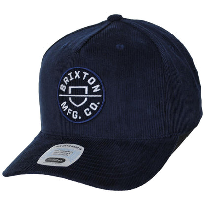 BRIXTON HATS | Crest 5-Panel Corduroy Snapback Baseball Cap | 201790HO24 | lead | WASHED NAVY CORD
