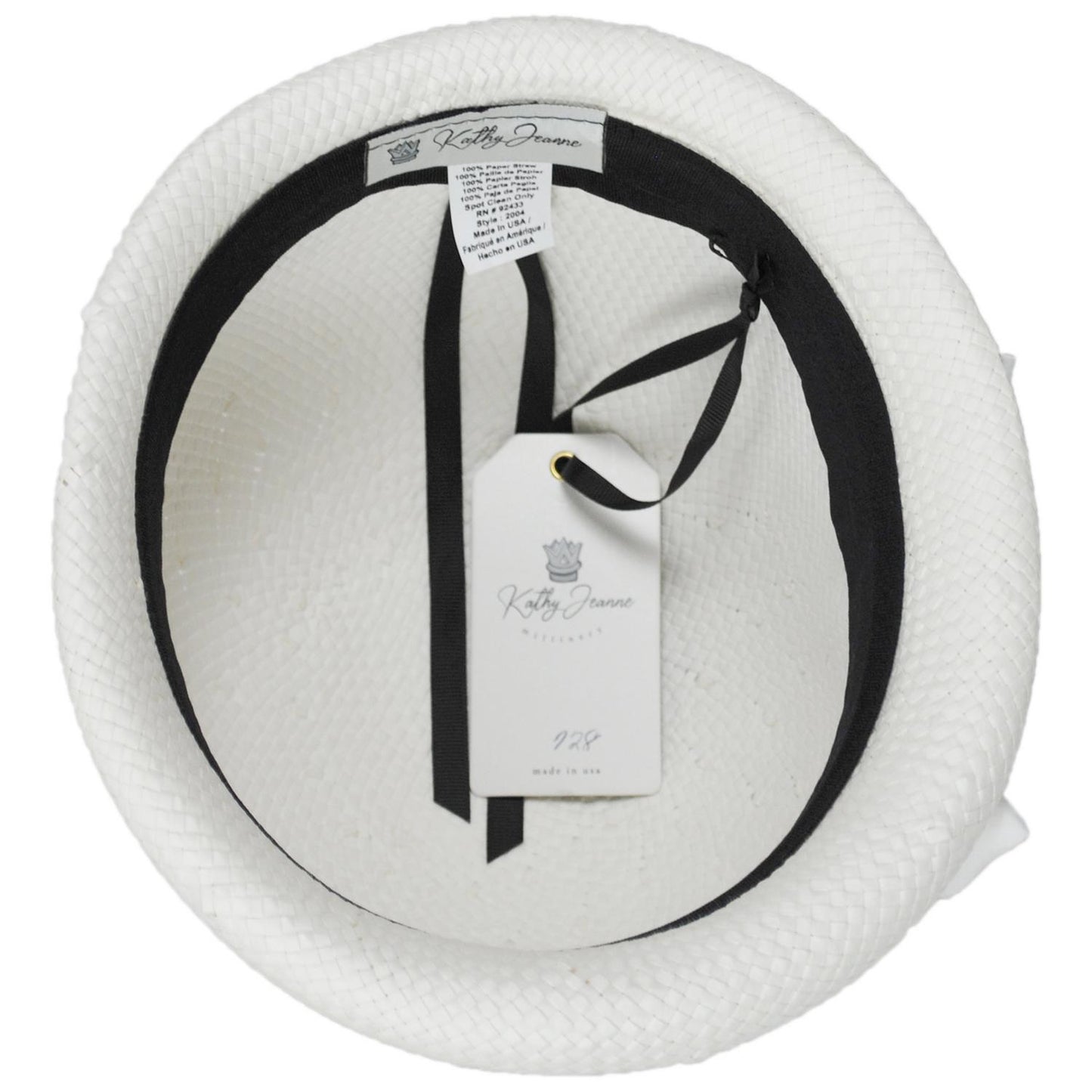 Kathy Jeanne | Double Bow Polka Dot Toyo Straw Cloche Hat | 100723 | under | WHT/BRN DOT