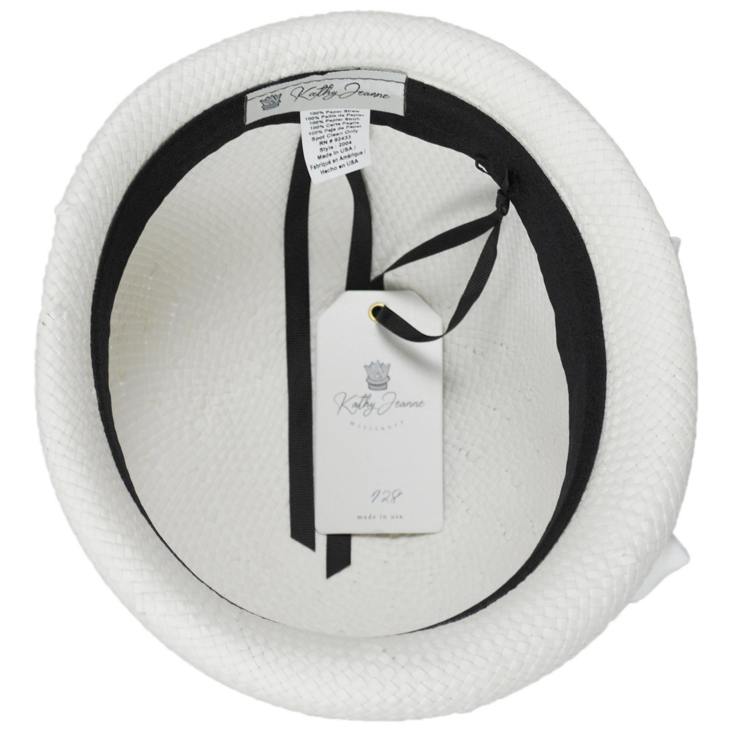 Kathy Jeanne | Double Bow Polka Dot Toyo Straw Cloche Hat | 100723 | under | WHT/BRN DOT