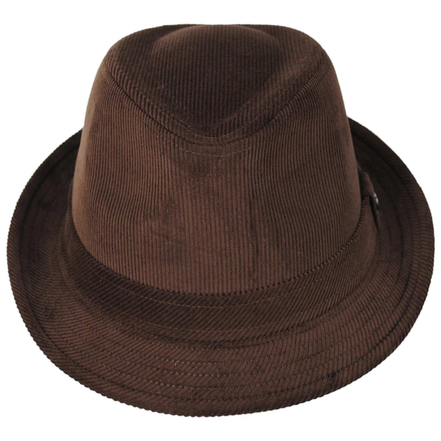 Jaxon Hats | Corduroy C-Crown Trilby Fedora Hat | 142307 | front | DARK BROWN