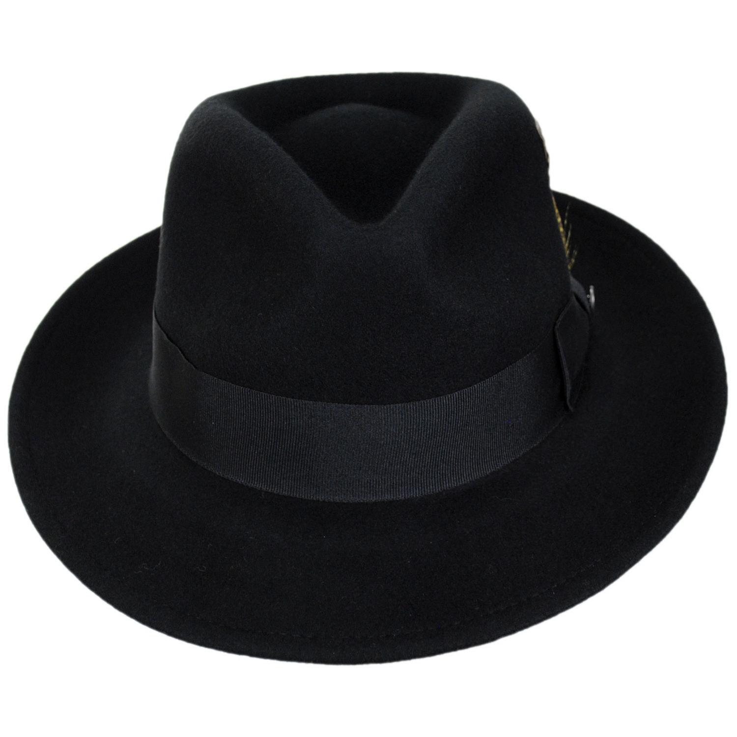 Jaxon Hats | C-Crown Crushable Wool Felt Fedora Hat | 135003 | front | BLACK
