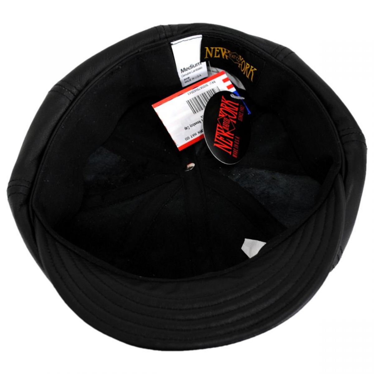 NEW YORK HAT CO | Spitfire Lambskin Leather Newsboy Cap | 161109 | under | BLACK