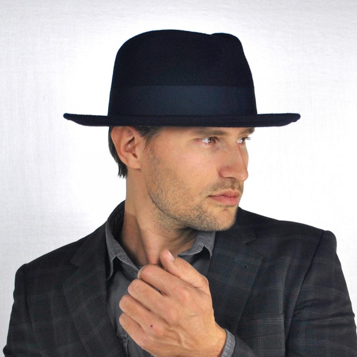 Jaxon Hats | C-Crown Crushable Wool Felt Fedora Hat | 135003 | lsmone | NAVY BLUE