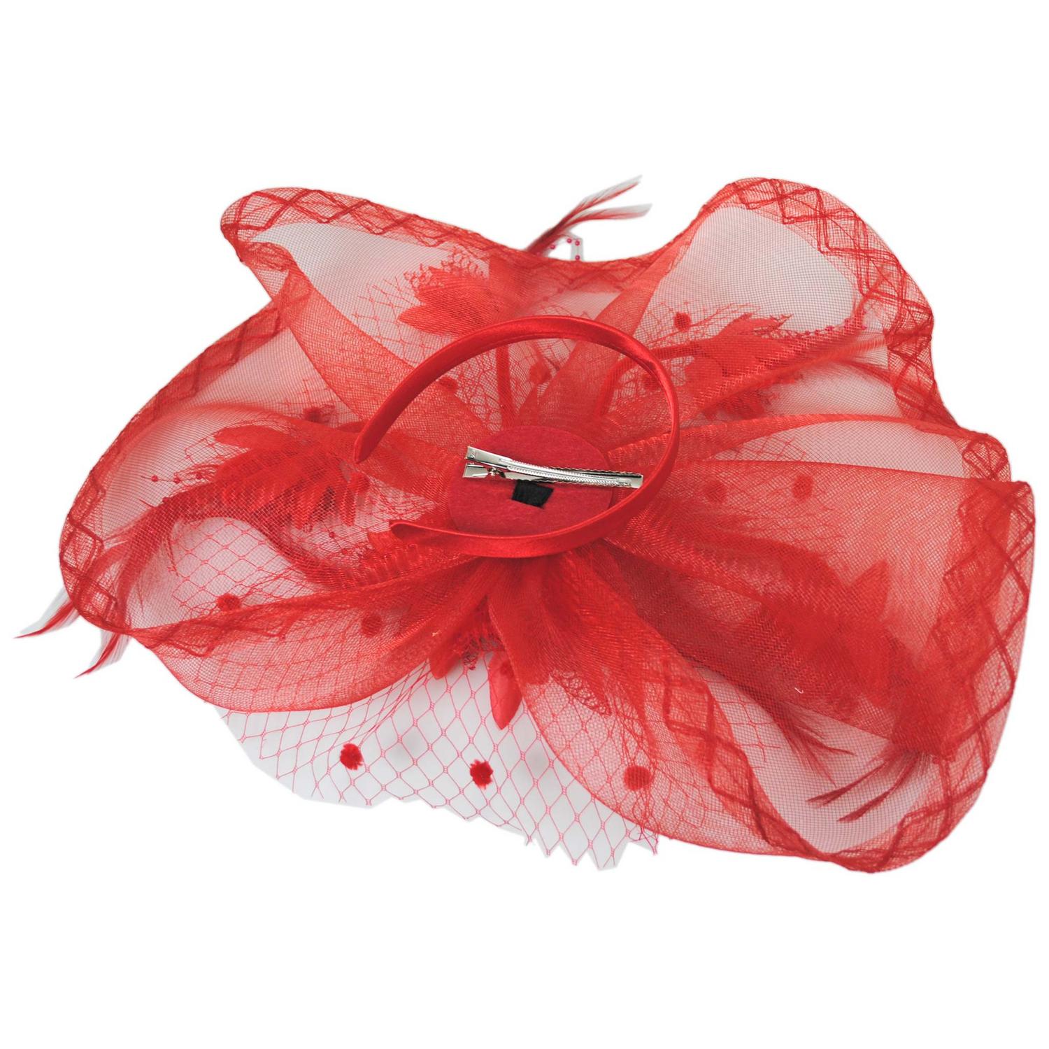 Sophia | Floral Feathered Mesh Fascinator Hat | 122906 | under | RED