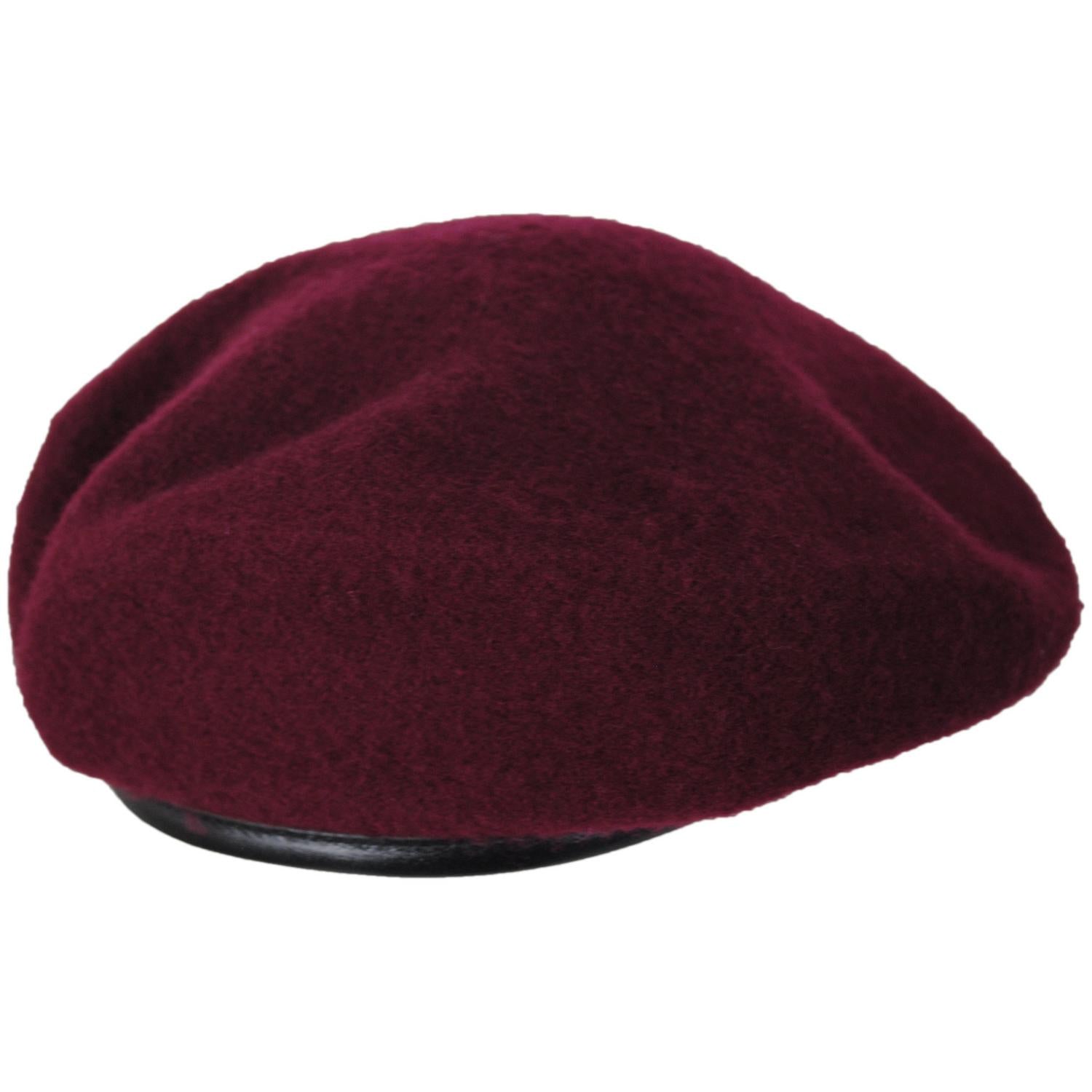 Village Hat Shop | Wool Military Beret with Lambskin Band | 151106 | lead | MAROON