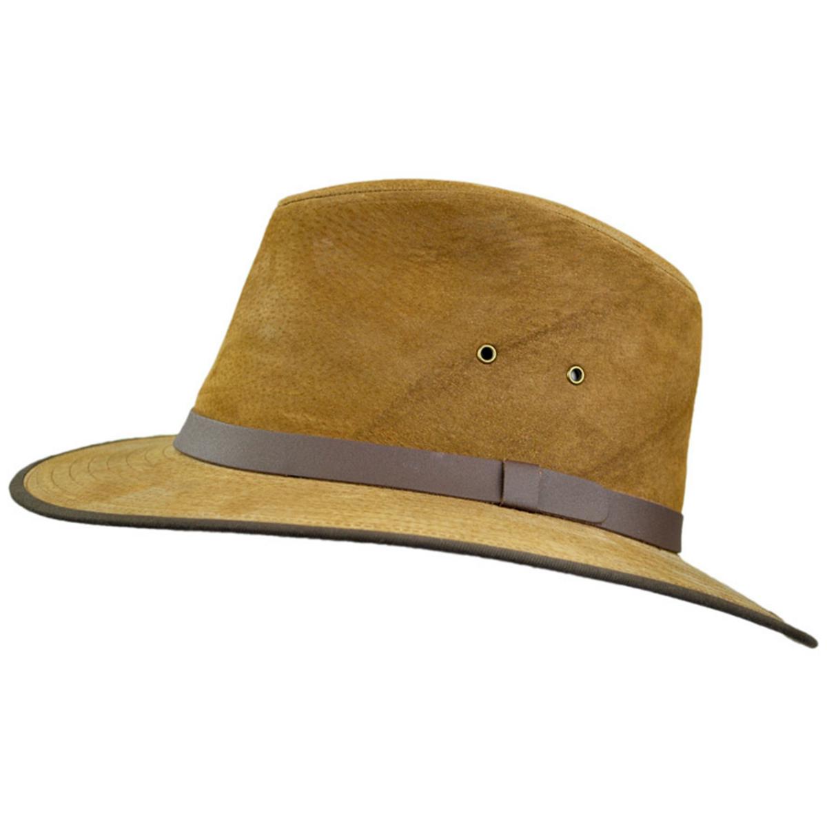 Jaxon Hats | Wholesale Nubuck Leather Safari Fedora Hat B2B Pre-Pack | B2B147200 | profile | CHESTNUT