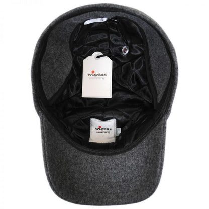 Wigens Caps | Melton Wool Earflap Baseball Cap | 223005 | under | DARK GREY