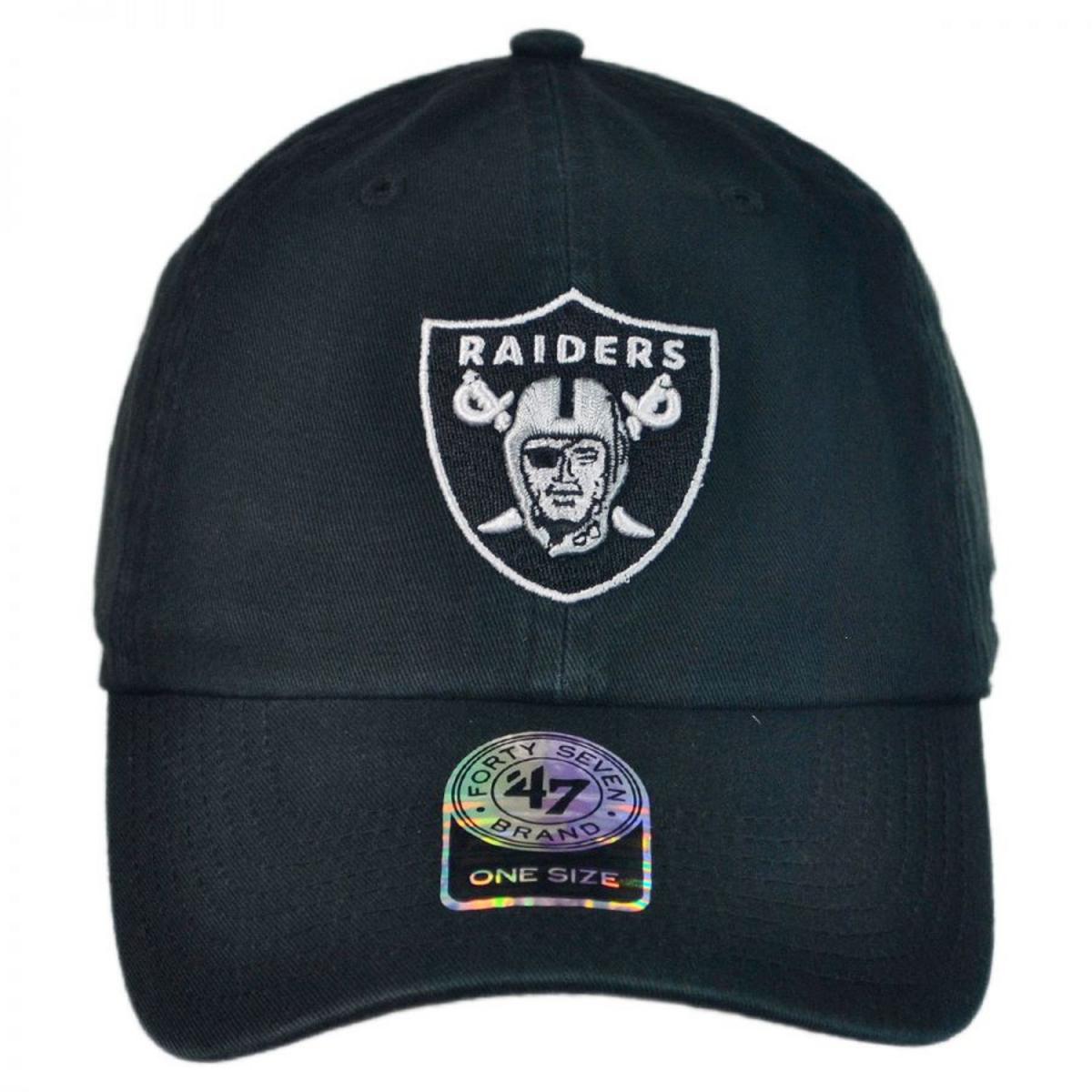 47 Brand | Las Vegas Raiders NFL Clean Up Strapback Baseball Cap Dad Hat | 203720 | front | BLACK