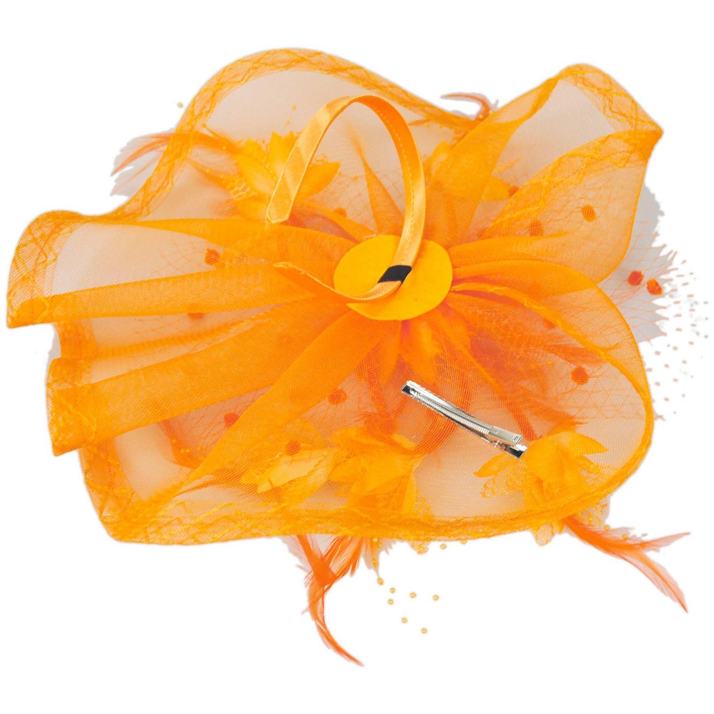Sophia | Floral Feathered Mesh Fascinator Hat | 122906 | under | ORANGE