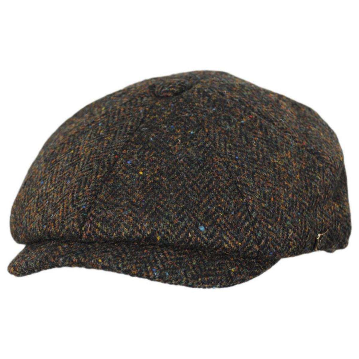 Failsworth | Carloway Harris Tweed Multi Fleck Wool Herringbone Newsboy Cap | 177927 | lead | BROWN