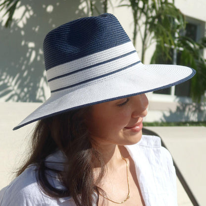 Physician Endorsed | Danielle Two-Tone Toyo Straw Fedora Hat - White/Navy | 102666WN | lsfone | WHITE/NAVY