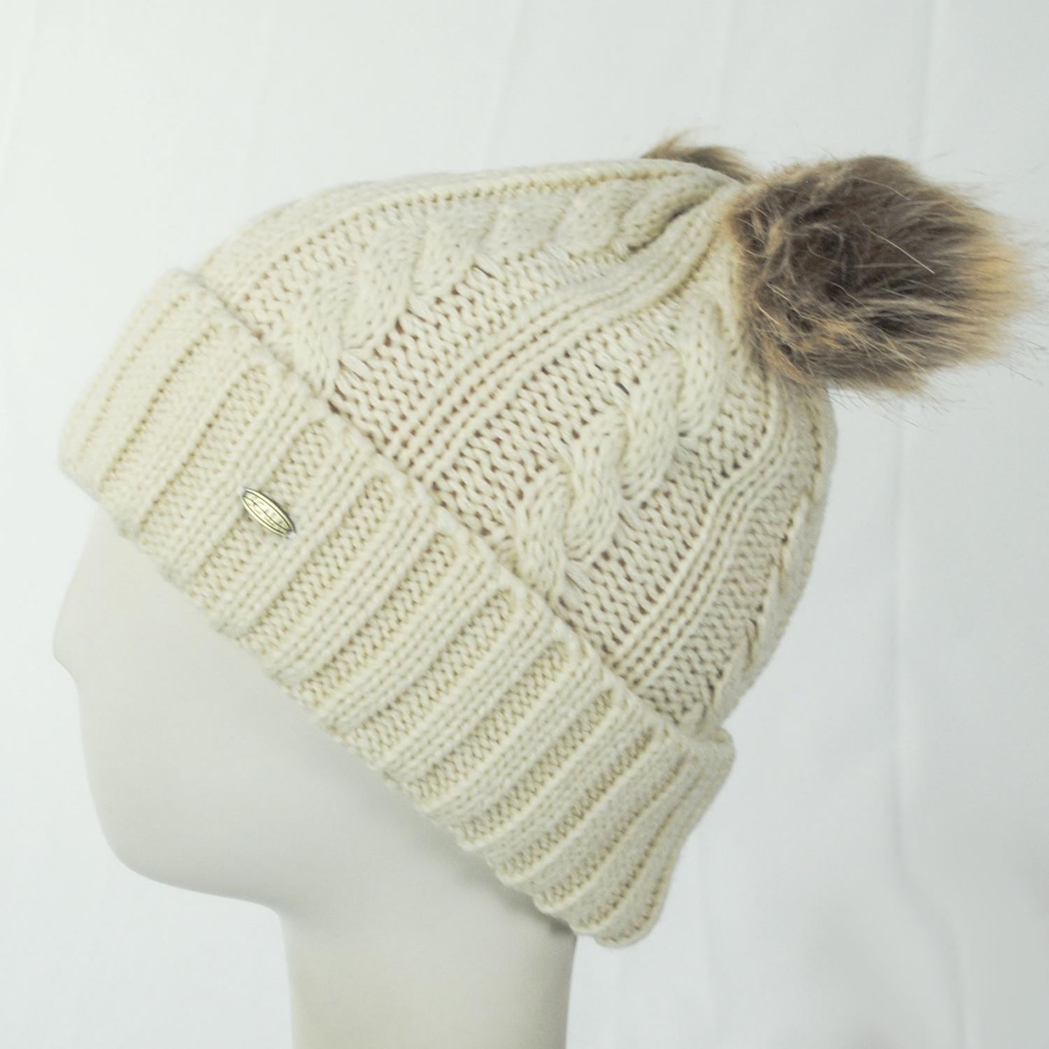 Scala | Maddie Pom Pom Satin Beanie Hat | 500050 | profile | IVORY