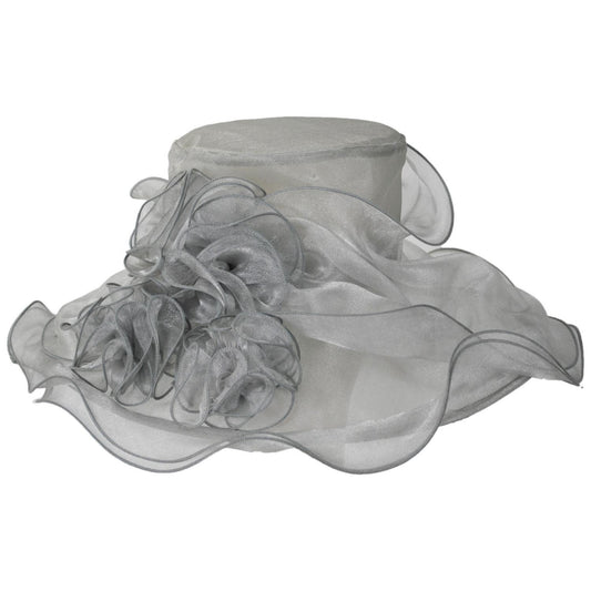 Something Special | 3 Flower Organza Boater Dress Hat | 121335 | lead | SILVER