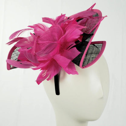 Sophia | Two Tone Folded Sinamay Straw Fascinator Hat | 122902 | front | FUCHSIA