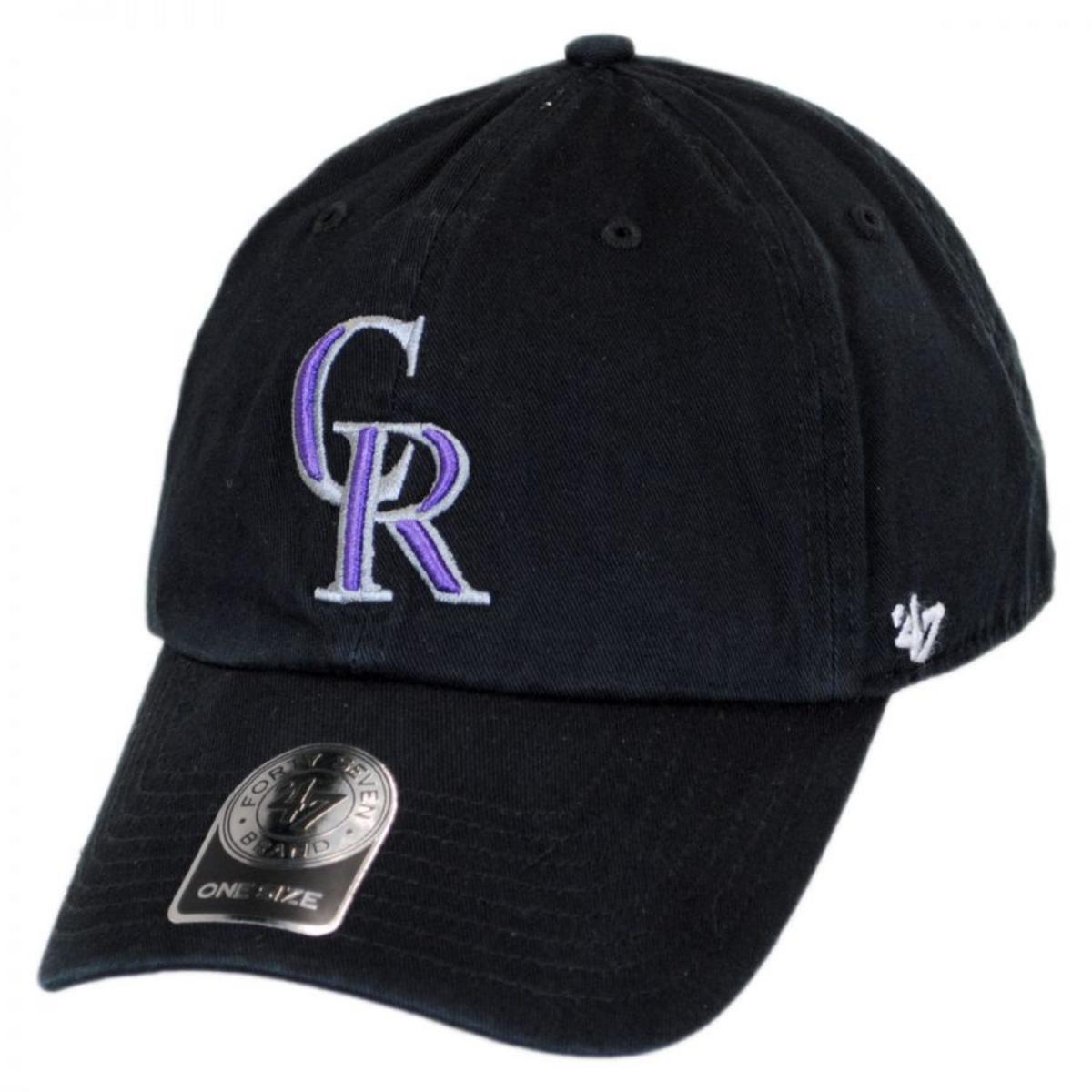 47 Brand | Colorado Rockies MLB Clean Up Strapback Baseball Cap Dad Hat | 203461 | lead | BLACK