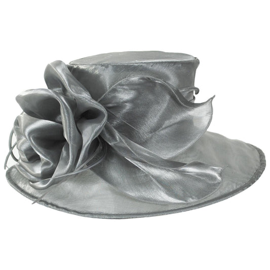 Sophia | Grand Rose Organza Dress Hat | 122963 | front | GREY