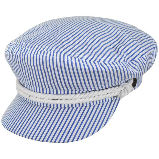 BRIXTON HATS | Cotton Striped Seersucker Fiddler Cap | 181354 | lead | OFF WHITE/BLUE SEERSUCKER