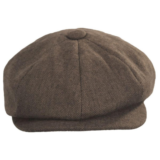 Baskerville Hat Company | Cardiff Cotton Herringbone Newsboy Cap | 167678 | front | BROWN/TAN