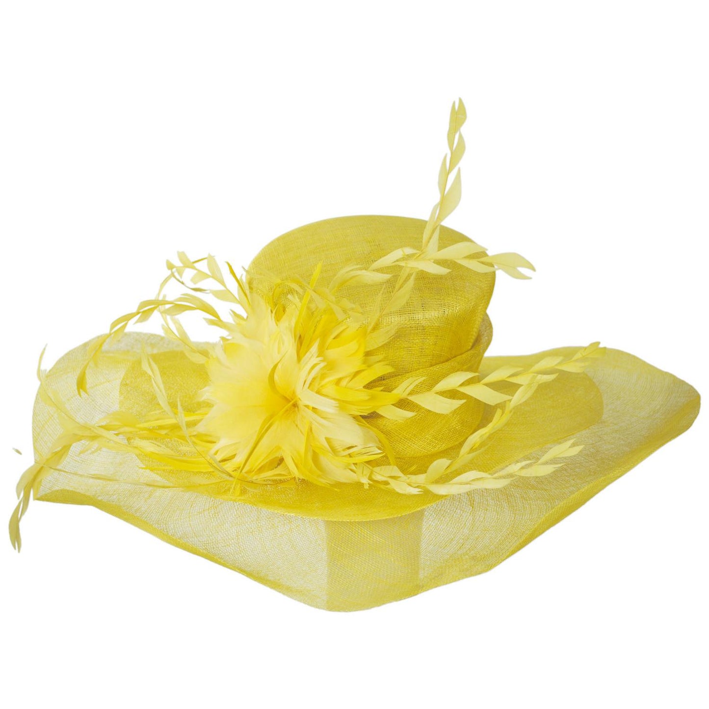 St. Julian | Feather Flower Sinamay Straw Boater Dress Hat | 124281 | front | YELLOW