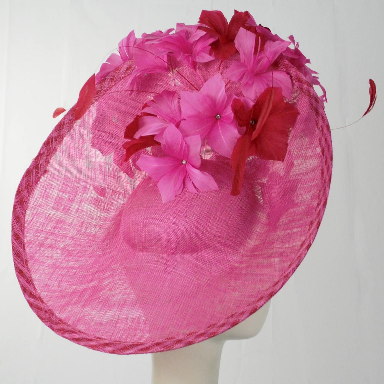 Emma B by Giovannio | Gingham Sinamay Straw Fascinator Hat | 122628 | profiletwo | PINK RASPBERRY