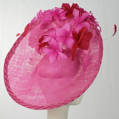 Emma B by Giovannio | Gingham Sinamay Straw Fascinator Hat | 122628 | profiletwo | PINK RASPBERRY